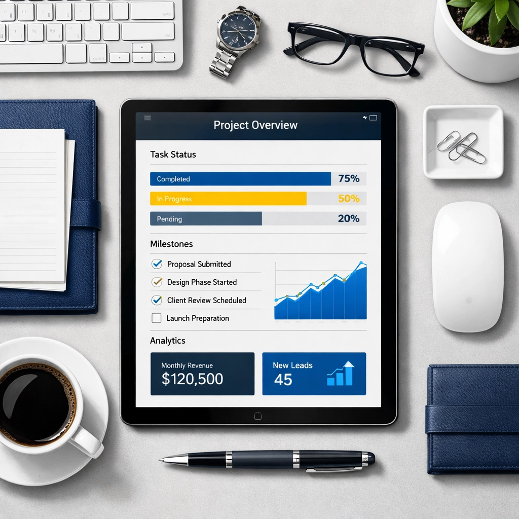 Transparent digital pricing proposal and checklist for janitorial services Massachusetts on a modern desk.