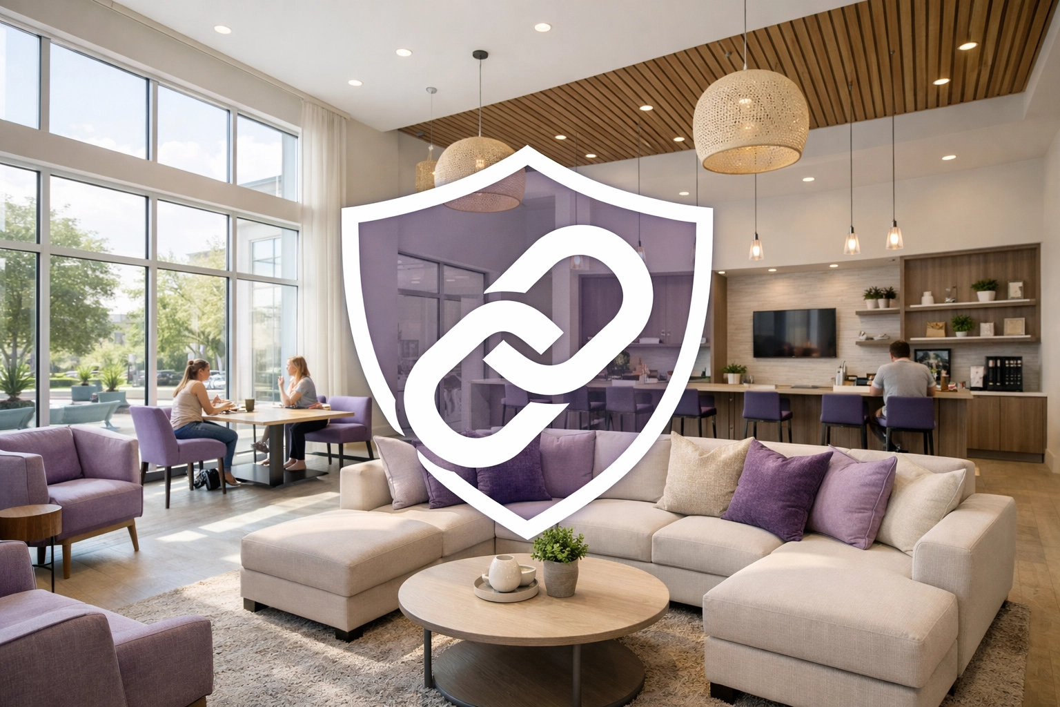 Sun-drenched communal lounge in a new Essex development representing commonhold collective ownership.