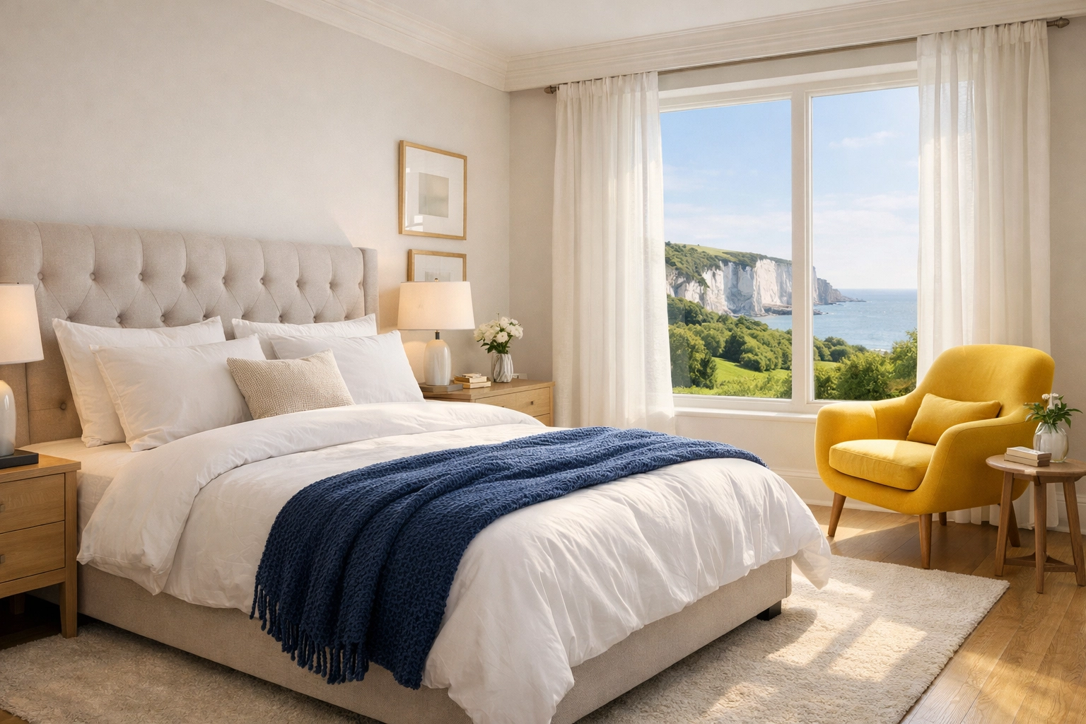 Peaceful master bedroom with dust-free surfaces from top-tier residential cleaning Massachusetts experts.