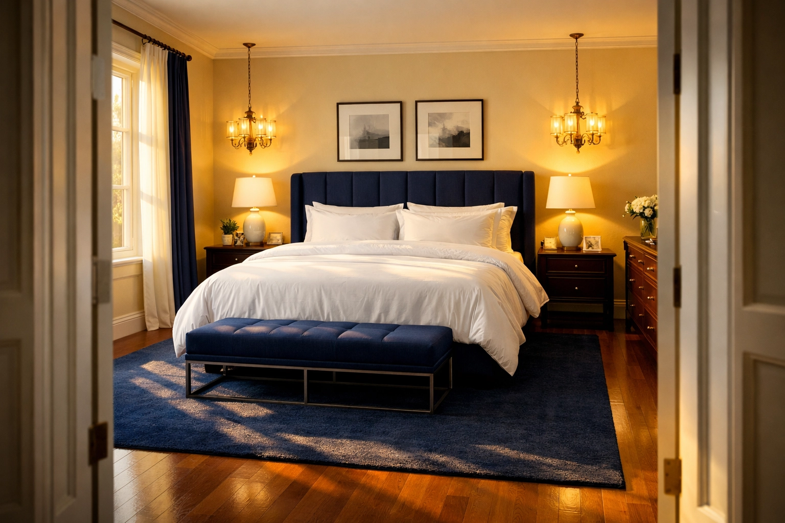 Restful bedroom sanctuary in Massachusetts maintained by professional house cleaning for a weekly reset.