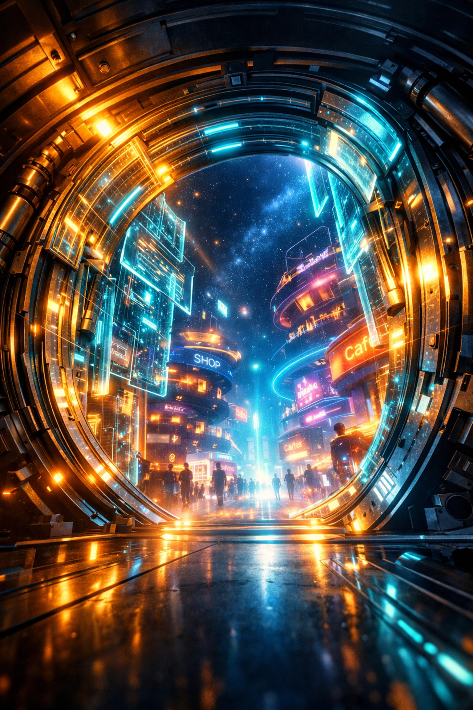 Secure digital vault gateway to a futuristic metaverse marketplace for global Web3 AI shopping.