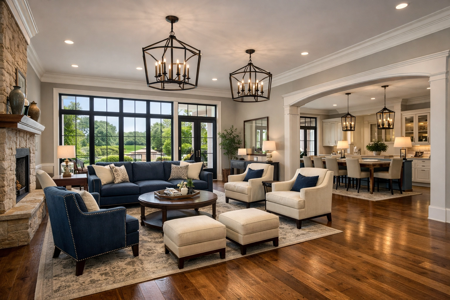 Remodeled Nashville community clubhouse lobby with modern furniture and hardwood floors, enhancing HOA property value.