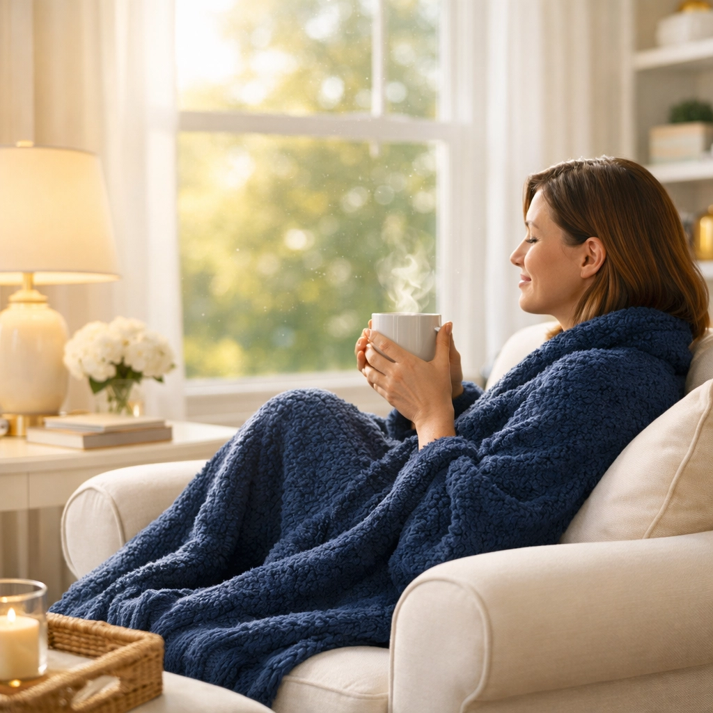 Happy homeowner relaxing in a clean living room, benefiting from professional house cleaning in Westborough.