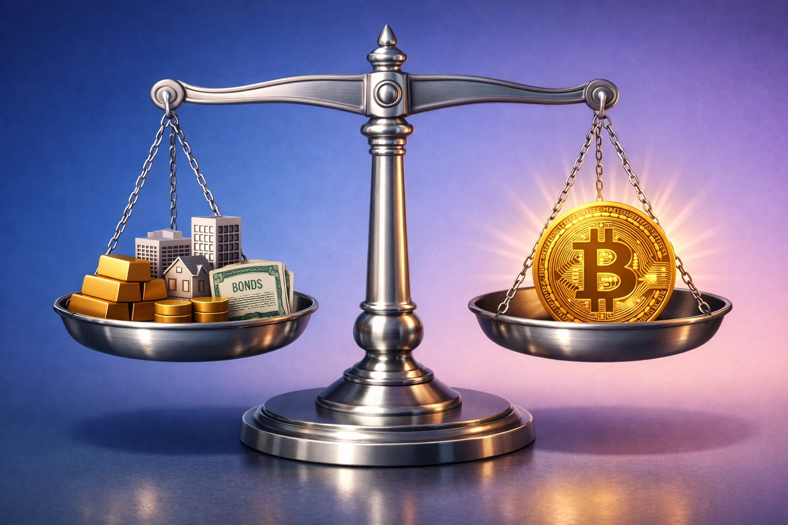 Balanced portfolio combining traditional assets with Bitcoin for optimal diversification