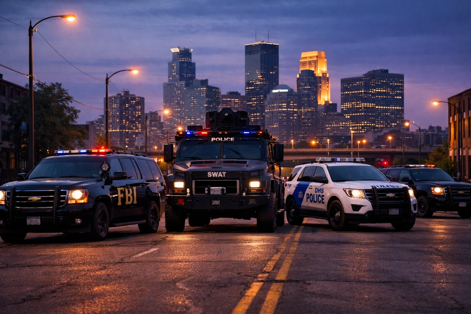 Federal law enforcement vehicles in Minneapolis after ICE Operation Metro Surge conclusion