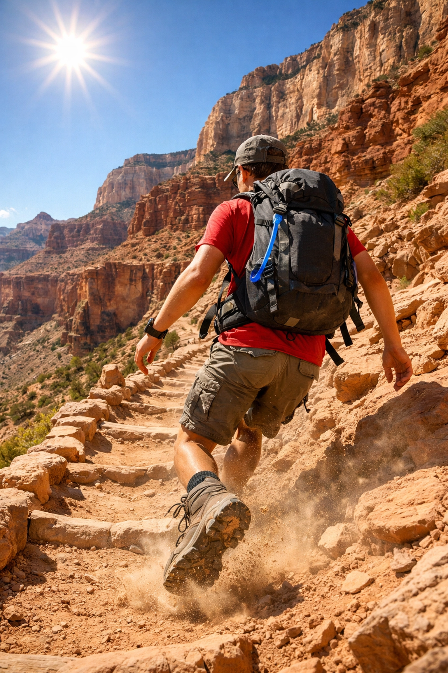 A student hiker properly equipped for safety while exploring trails on a Grand Canyon field expedition.