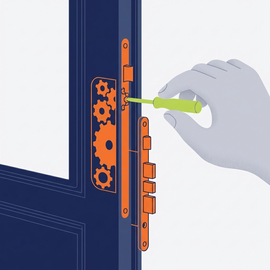 Close-up illustration of a uPVC multi-point lock repair by a professional locksmith near me.