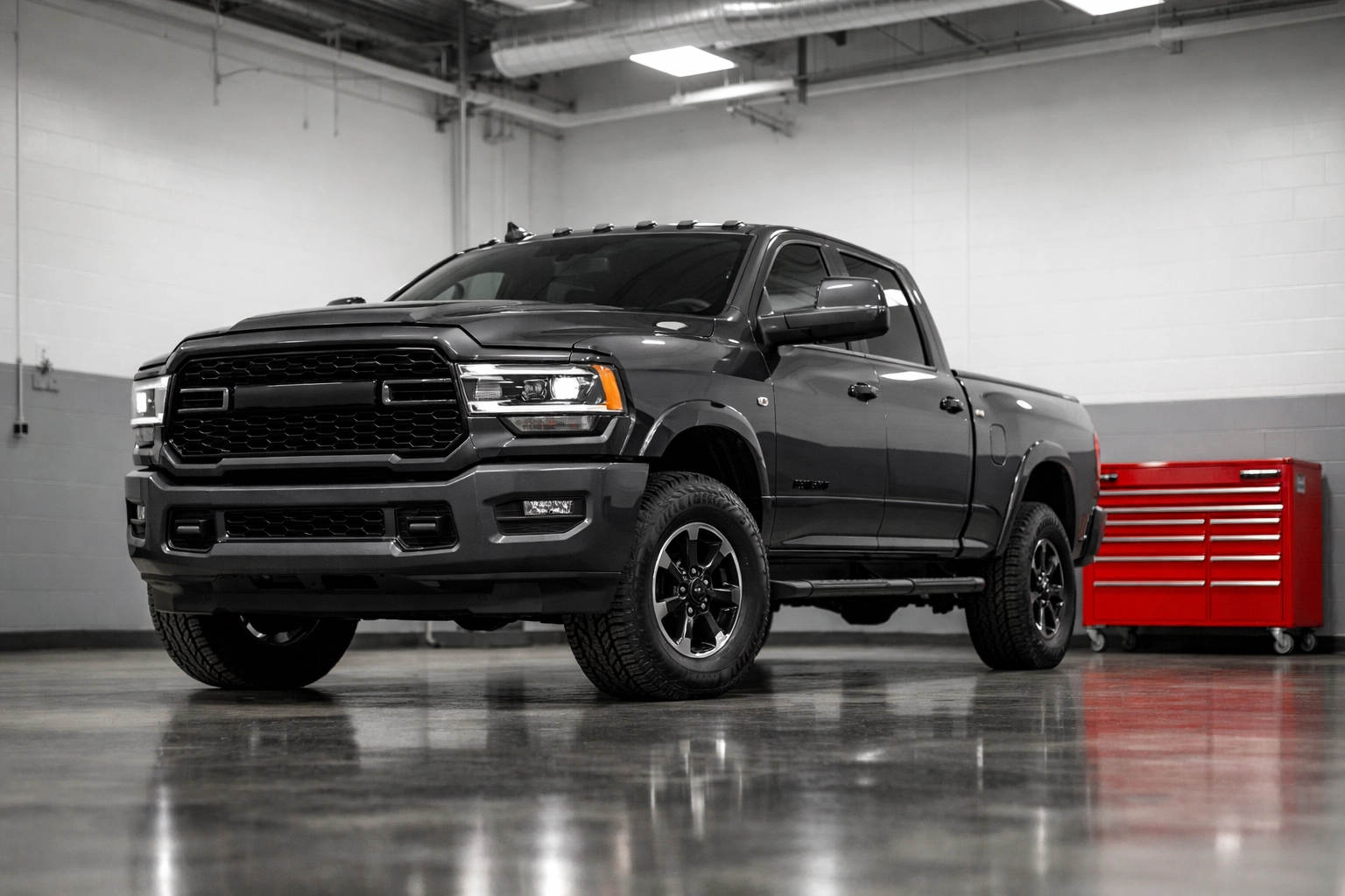 Heavy-duty truck in a clean workshop representing Asset Armor and the family banking strategy.