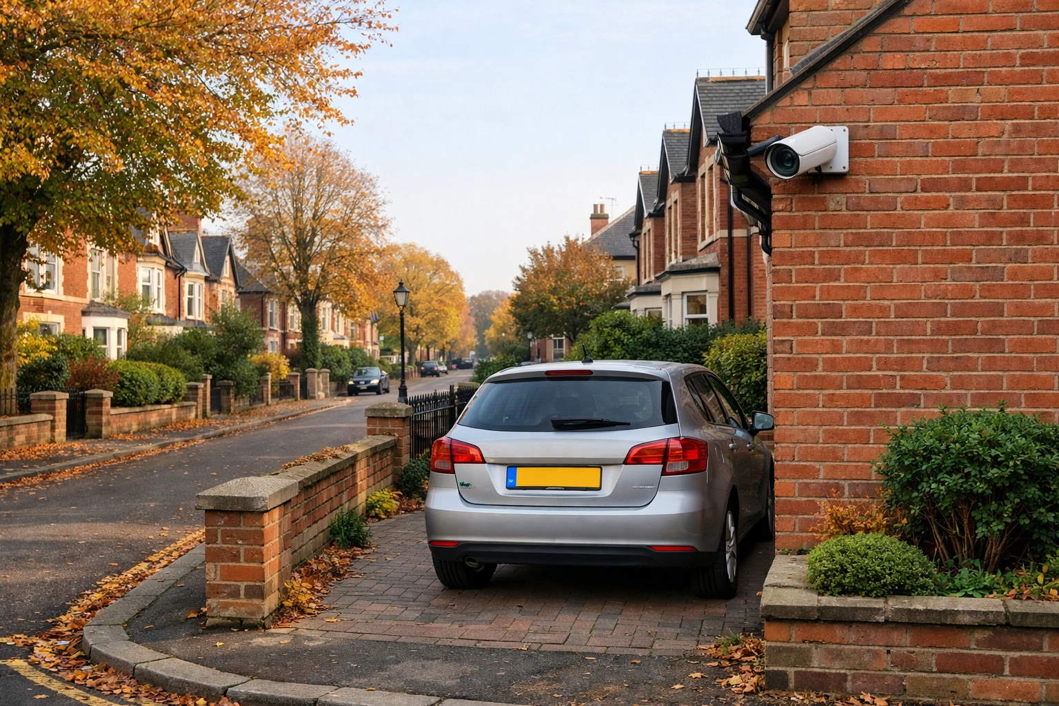 Home security camera installed on a Cheltenham residential street monitoring a driveway.