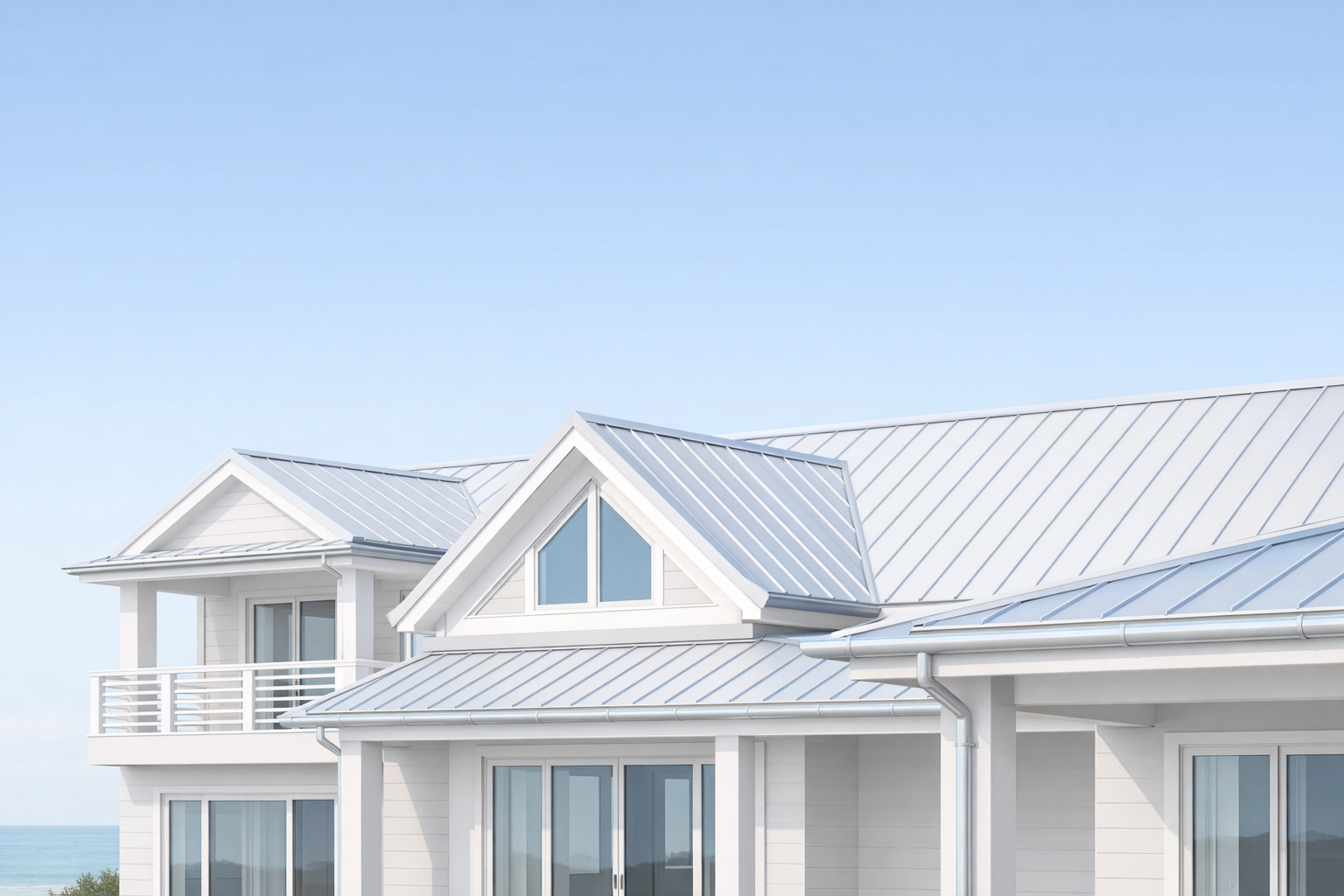 Modern coastal home with premium metal roofing and guttering installed by expert Sydney roofers.