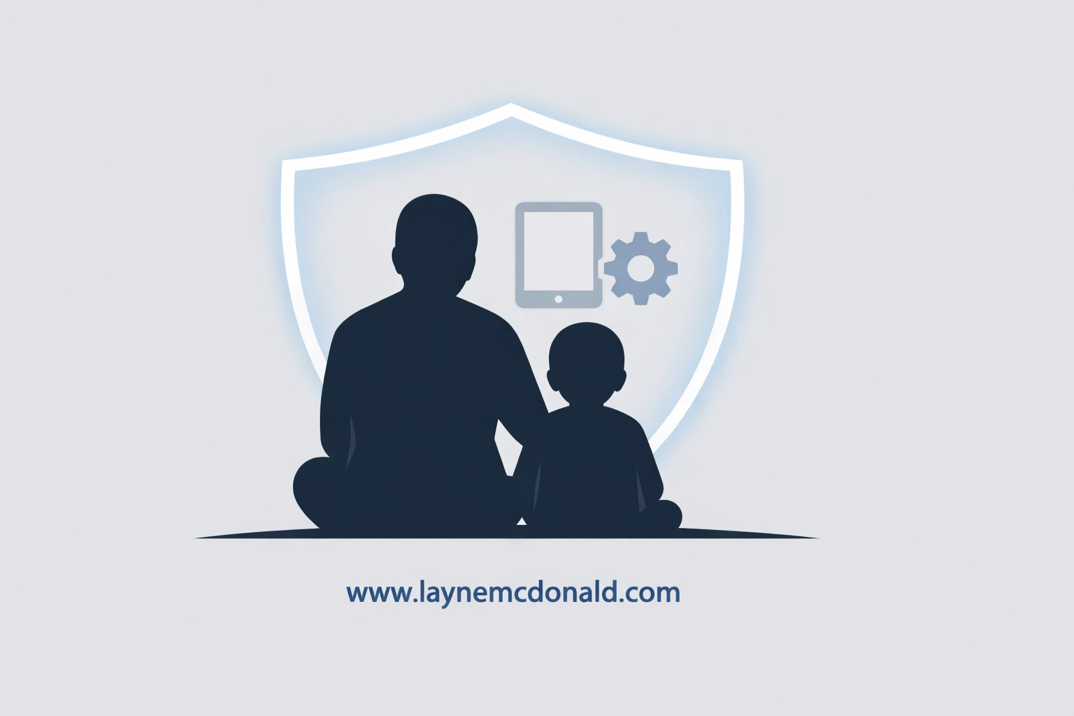 Parent and child silhouetted under a protective shield, representing digital safety and kid-friendly tech.
