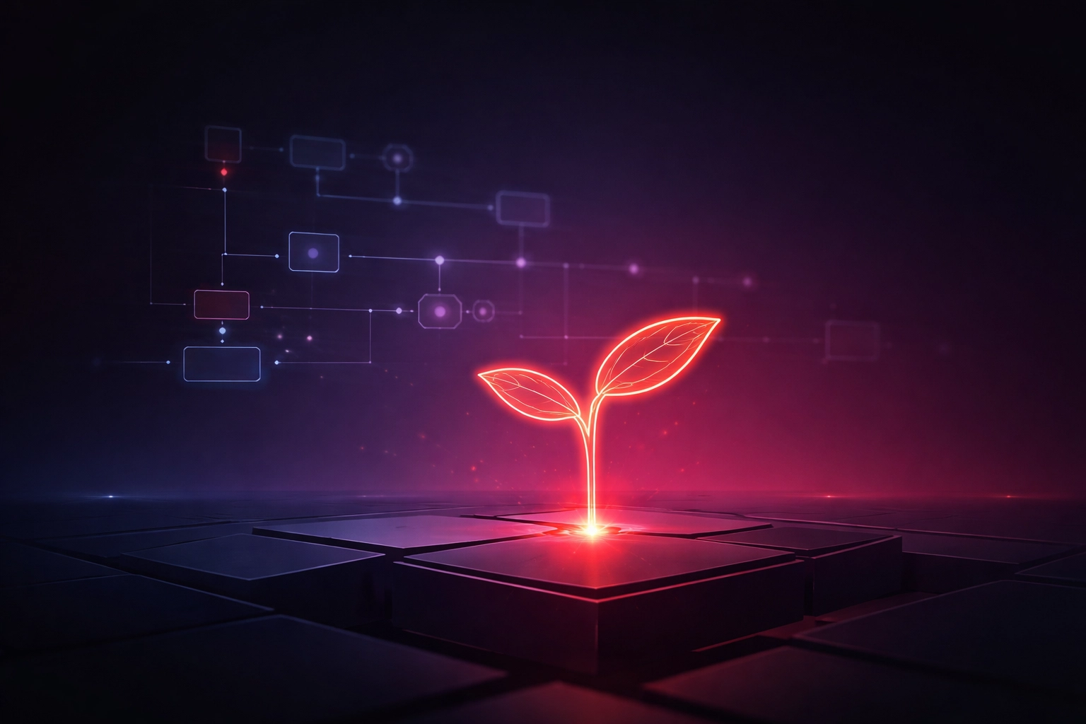 Minimalist art of a glowing seedling symbolizing first steps to automate business workflows for operational growth.