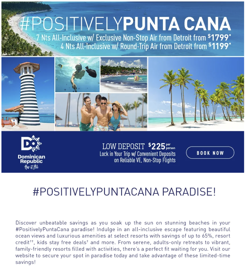 Promotional image for Punta Cana vacations from Detroit