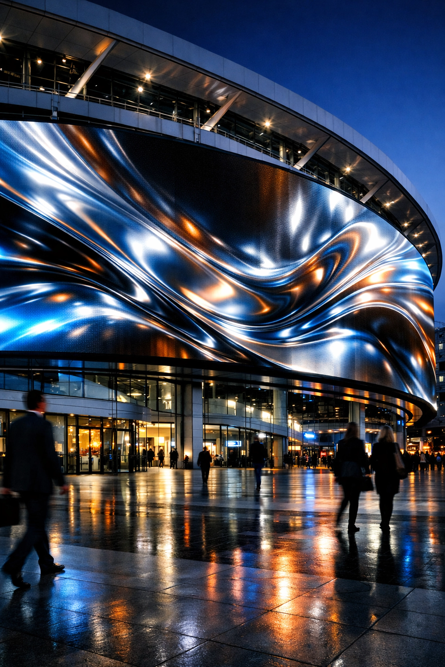 Large 3D signage on a sports stadium facade showcasing Dakdan Worldwide strategic advertising and media assets.