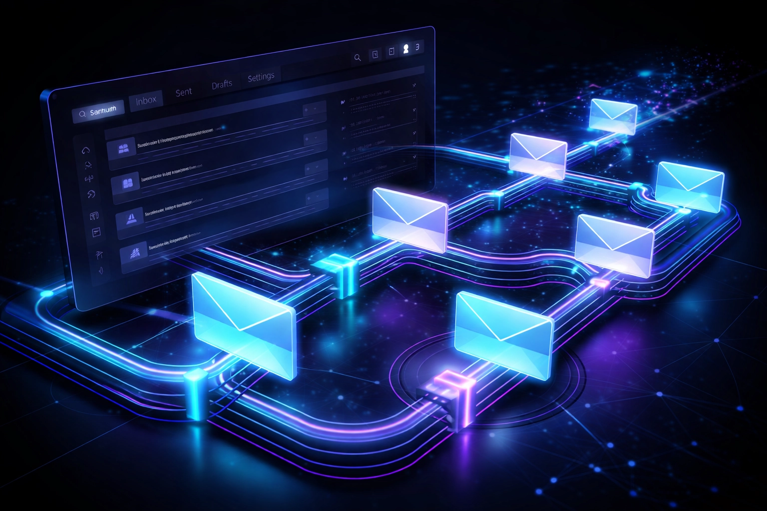 Stop Wasting Time on Manual Marketing: Try These 7 AI Automation Hacks 2 Futuristic email automation dashboard illustrating AI-powered marketing sequences and workflow efficiency