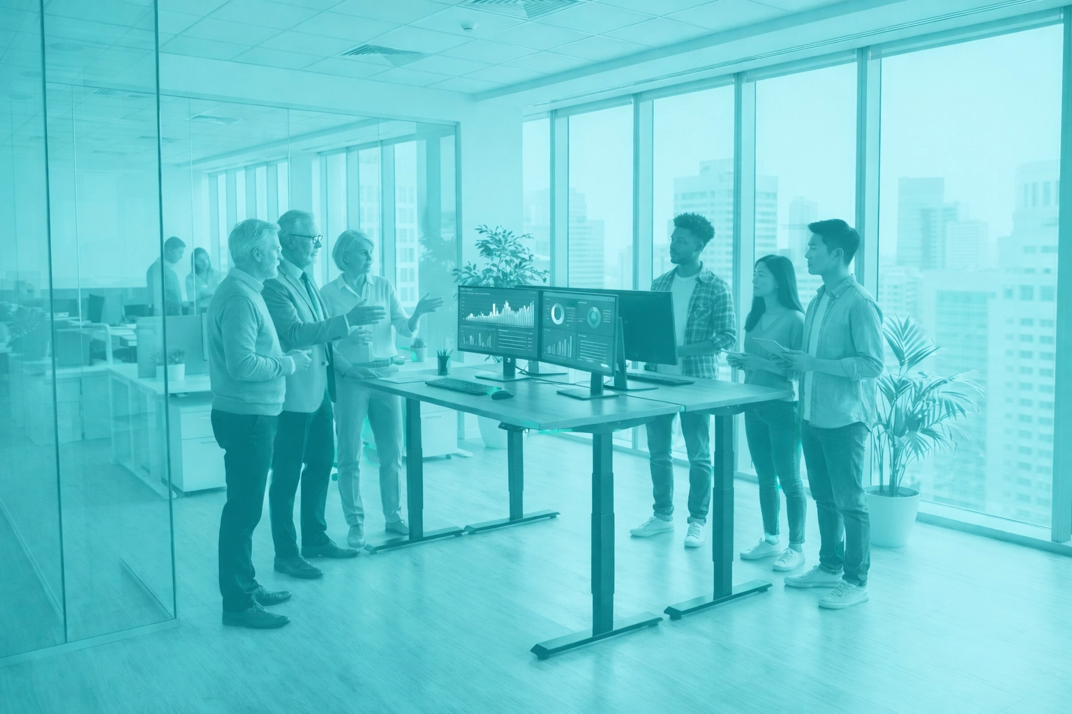 Senior and junior professionals collaborating at a modern office desk, highlighting SAP talent gap solutions