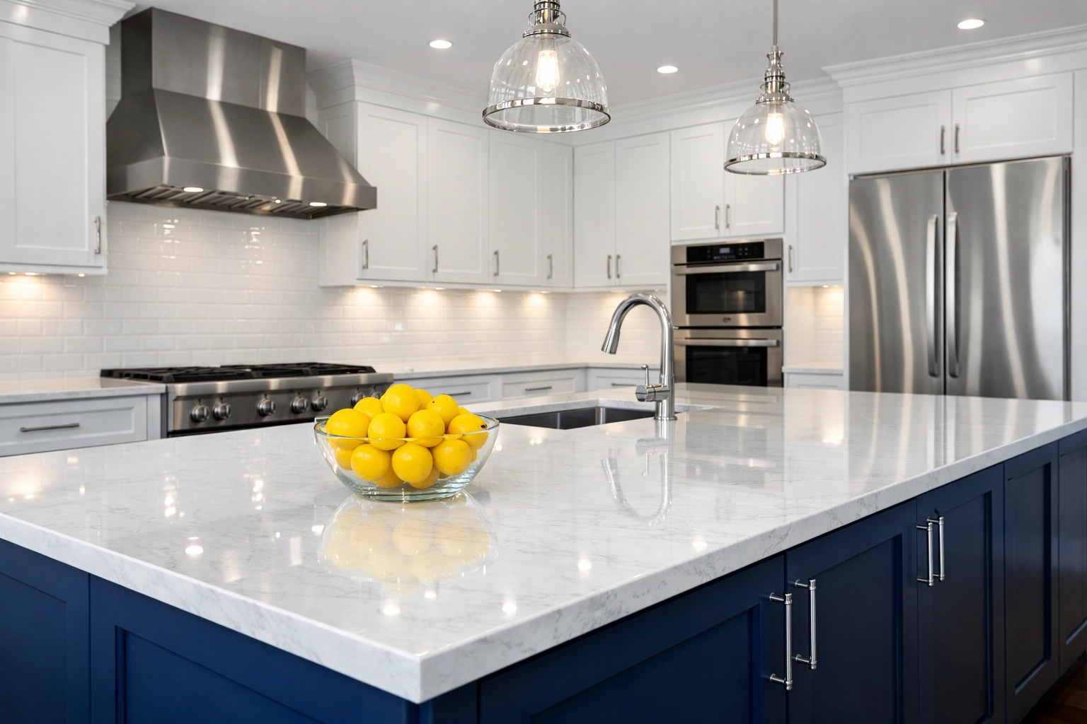 Sparkling luxury kitchen in Stow MA showing high-end residential cleaning results.