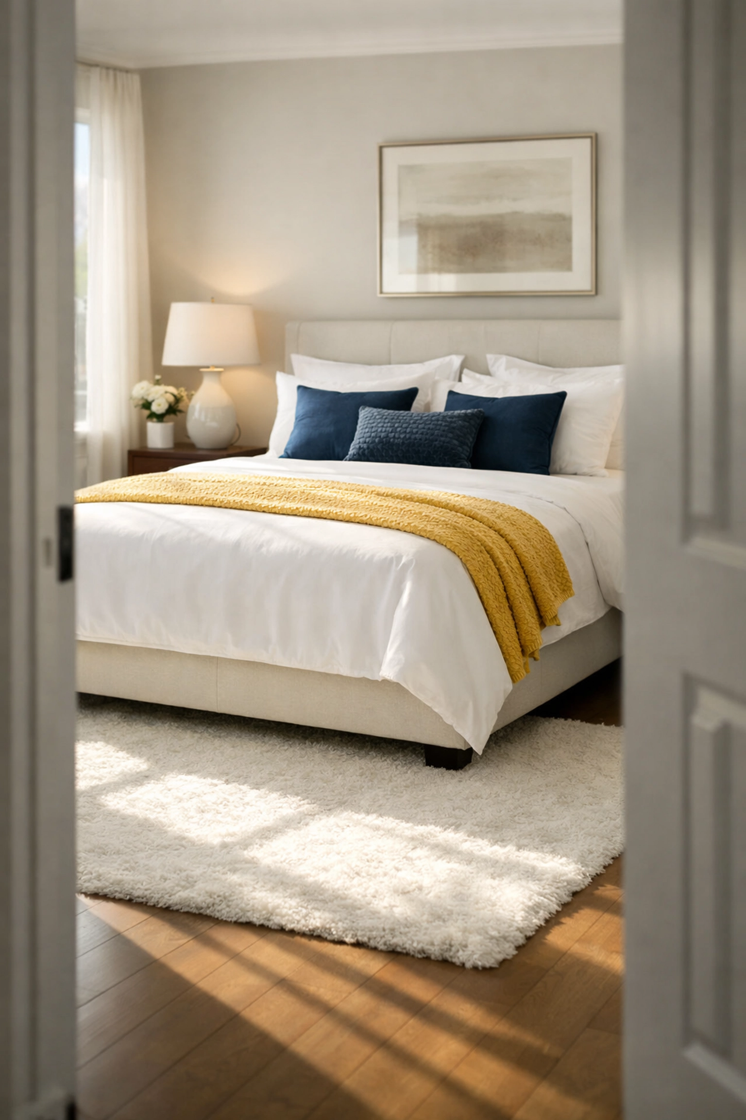 A serene, professionally cleaned master bedroom suite in a luxury Sudbury residence.
