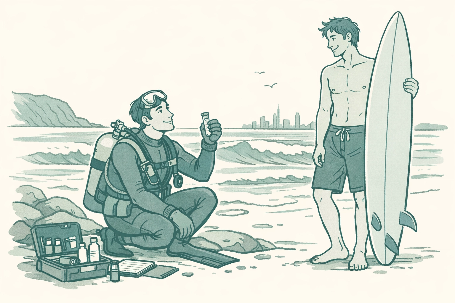 Marine biologist meets professional surfer on Australian beach - MM romance connection