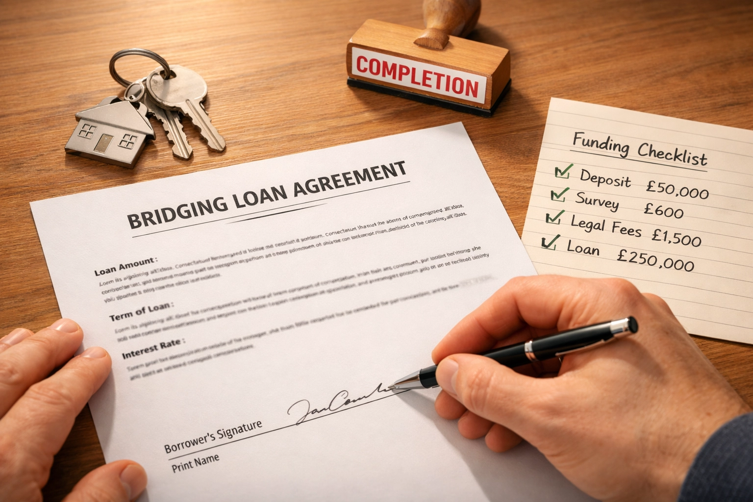 Bridging finance tools for property developers including keys, contracts and funding