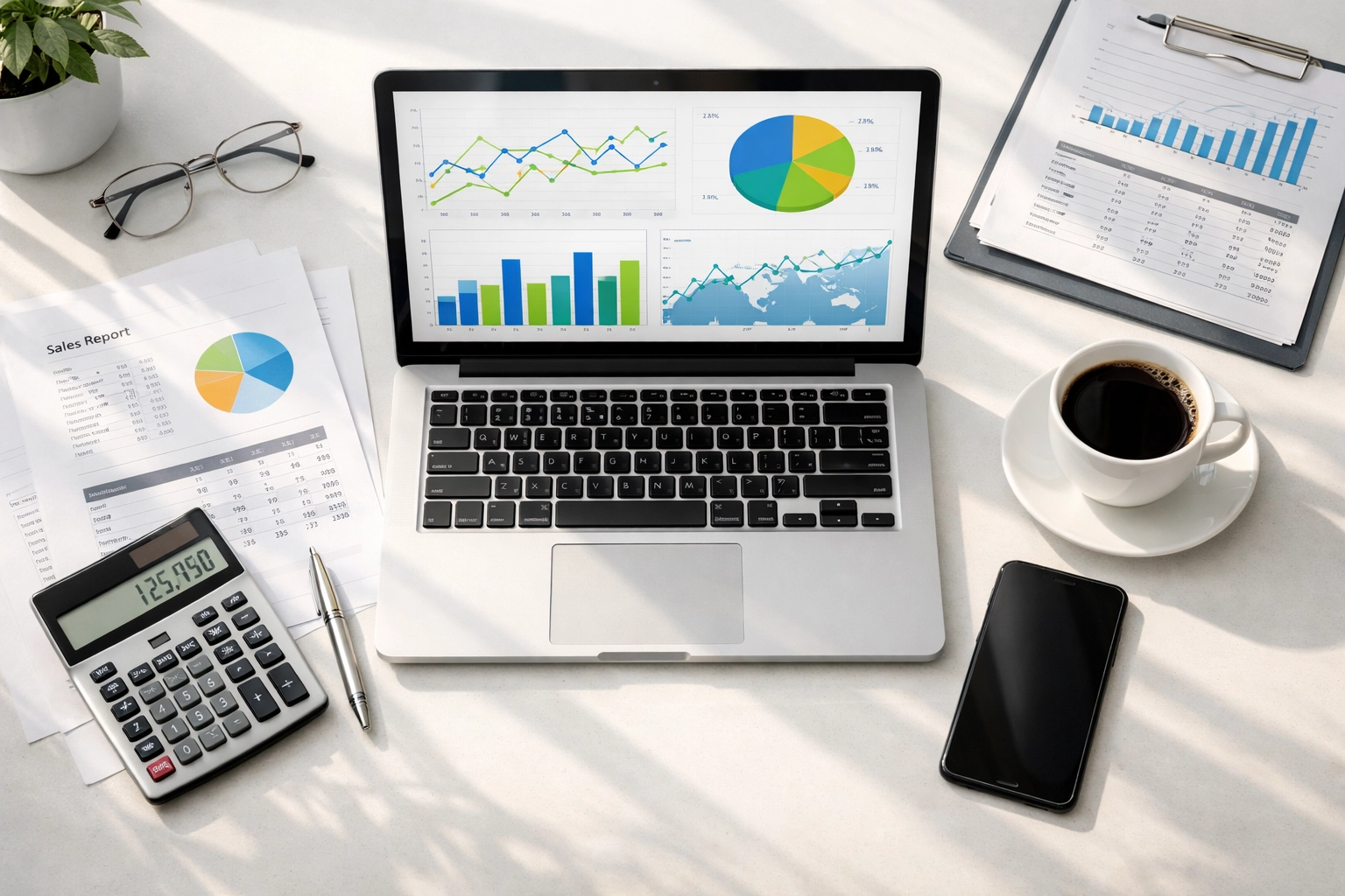 Clean financial records and reports on laptop showing business accounting data and expense tracking