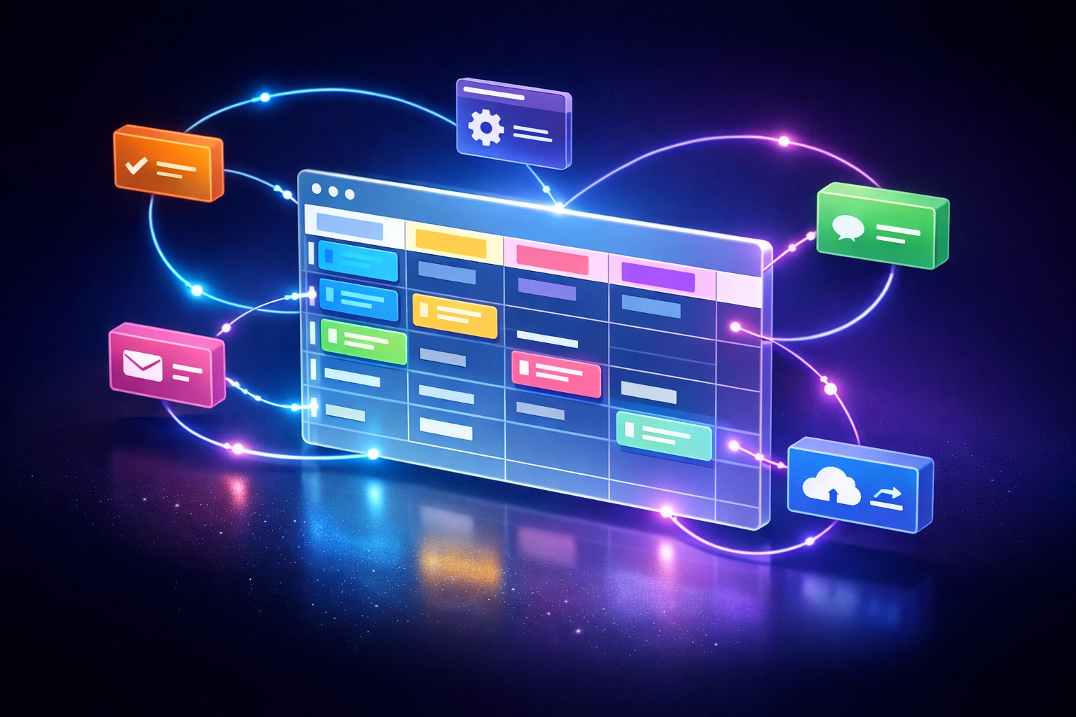 Airtable Automation vs Custom Software: Which Is Better For Your Growing SMB? 2 Airtable automation workflow showing connected database cards and automated processes
