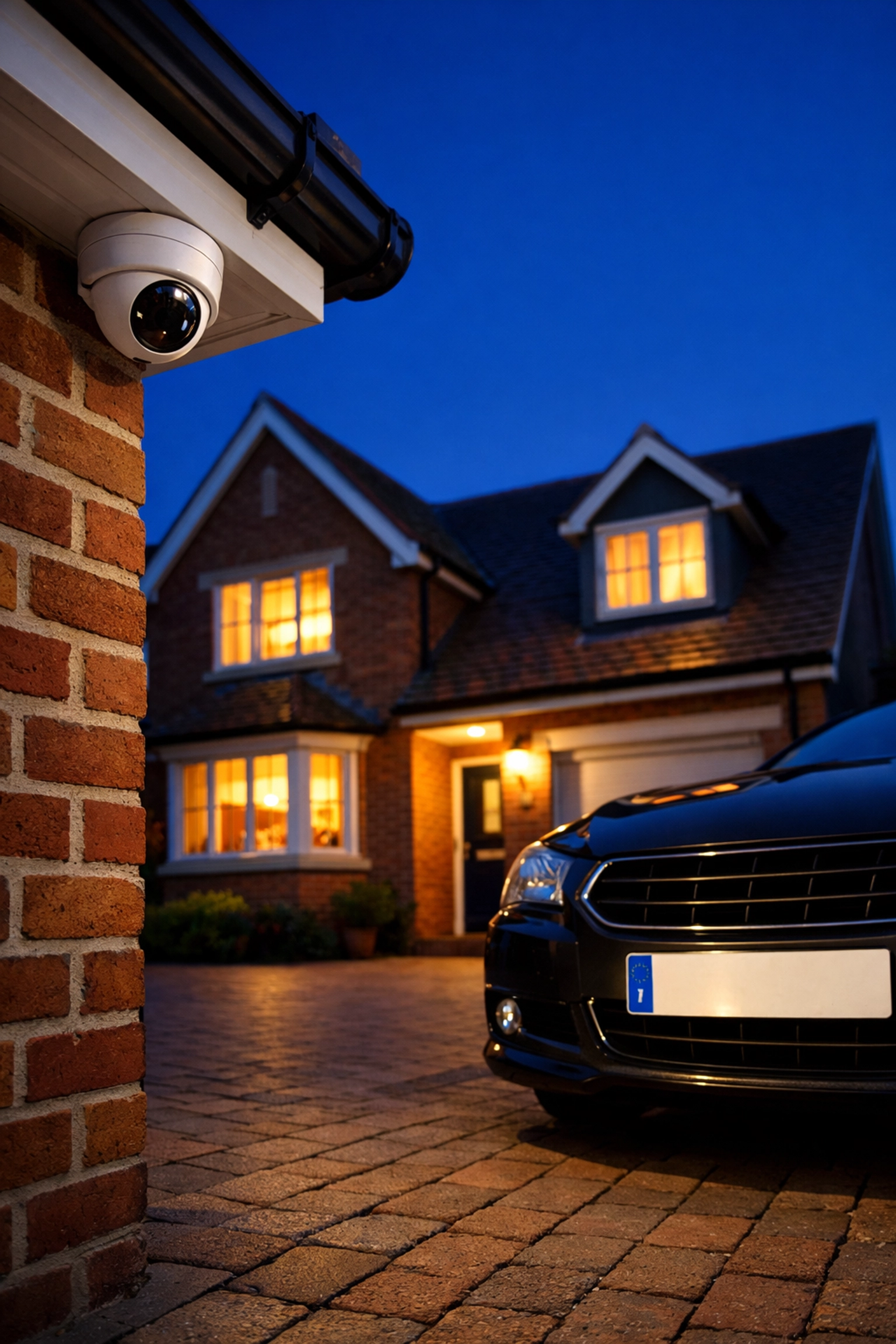 Outdoor security camera mounted on a Wokingham house providing unparalleled home protection at night.