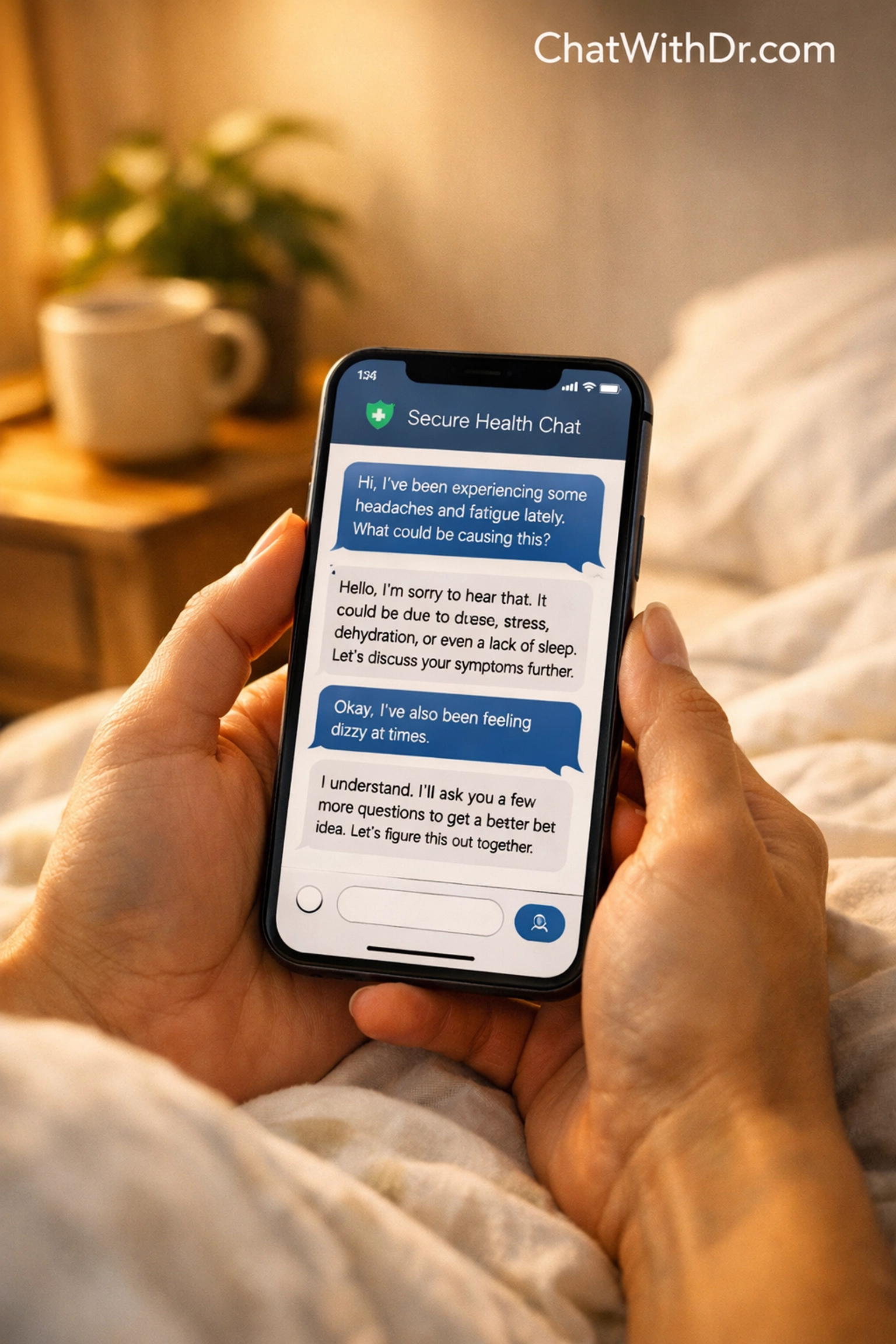 Secure medical messaging on a smartphone for private birth control and erectile dysfunction online consultations.