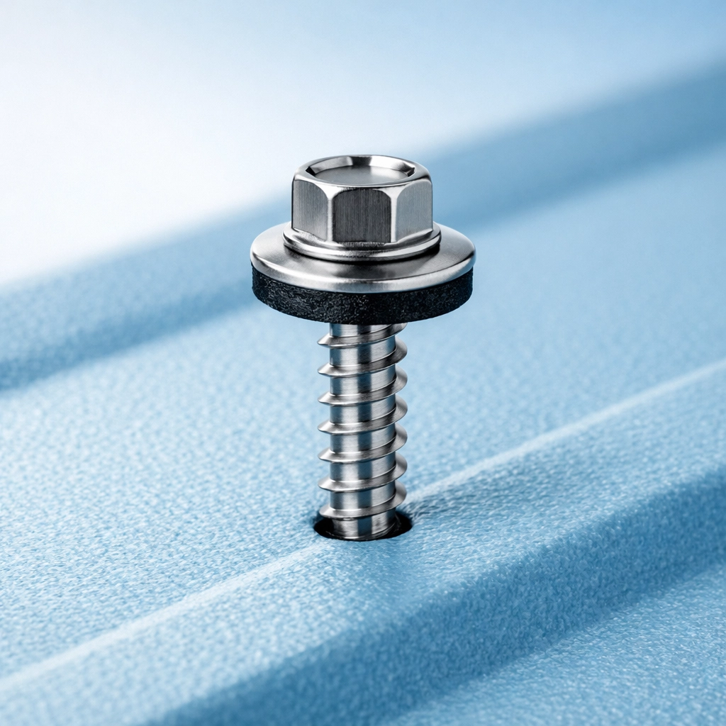 High-quality stainless steel fastener installed on a metal roof by expert roofers in Sydney.
