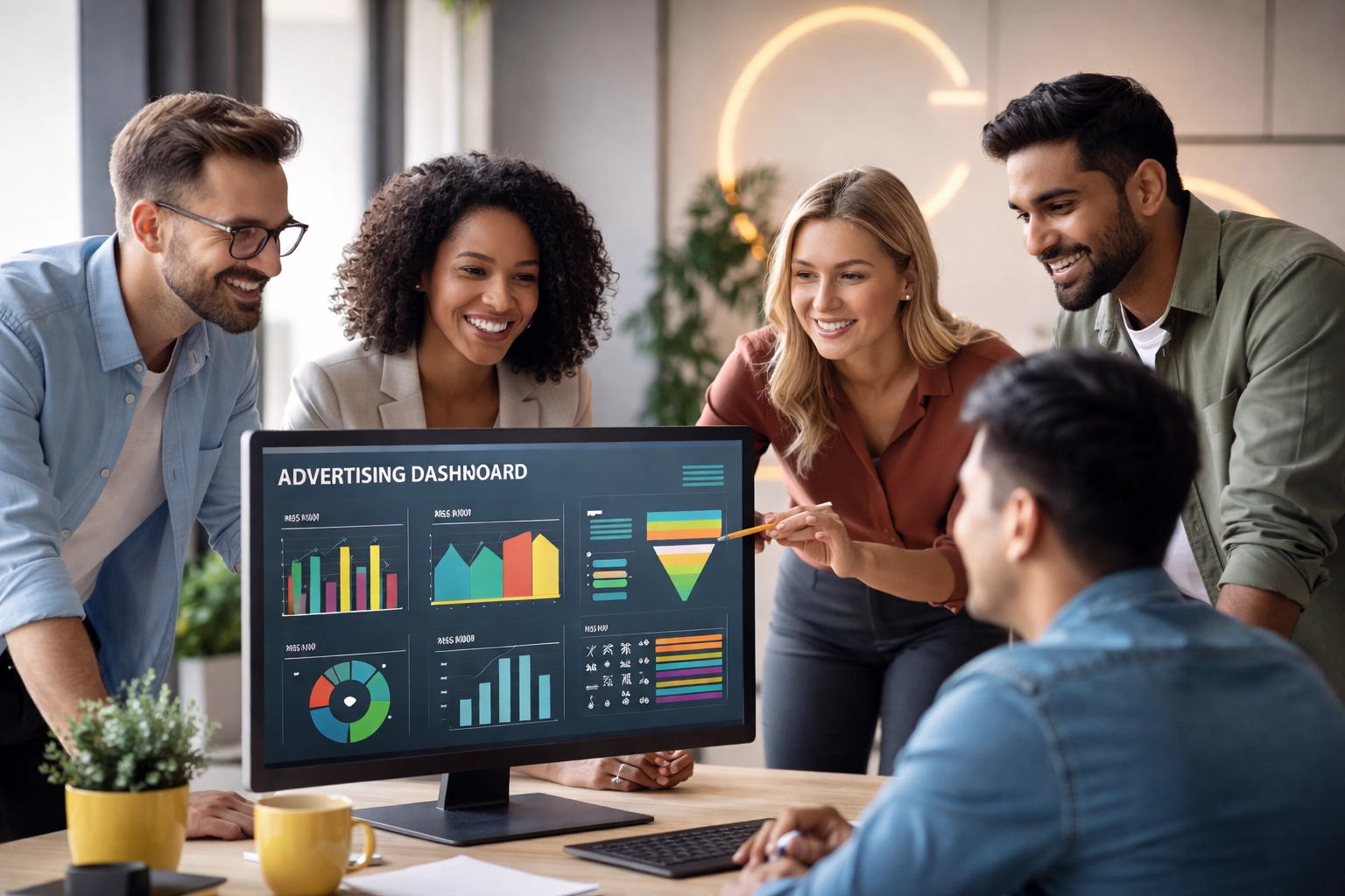 Amazon agency team collaborating on advertising dashboard and campaign management