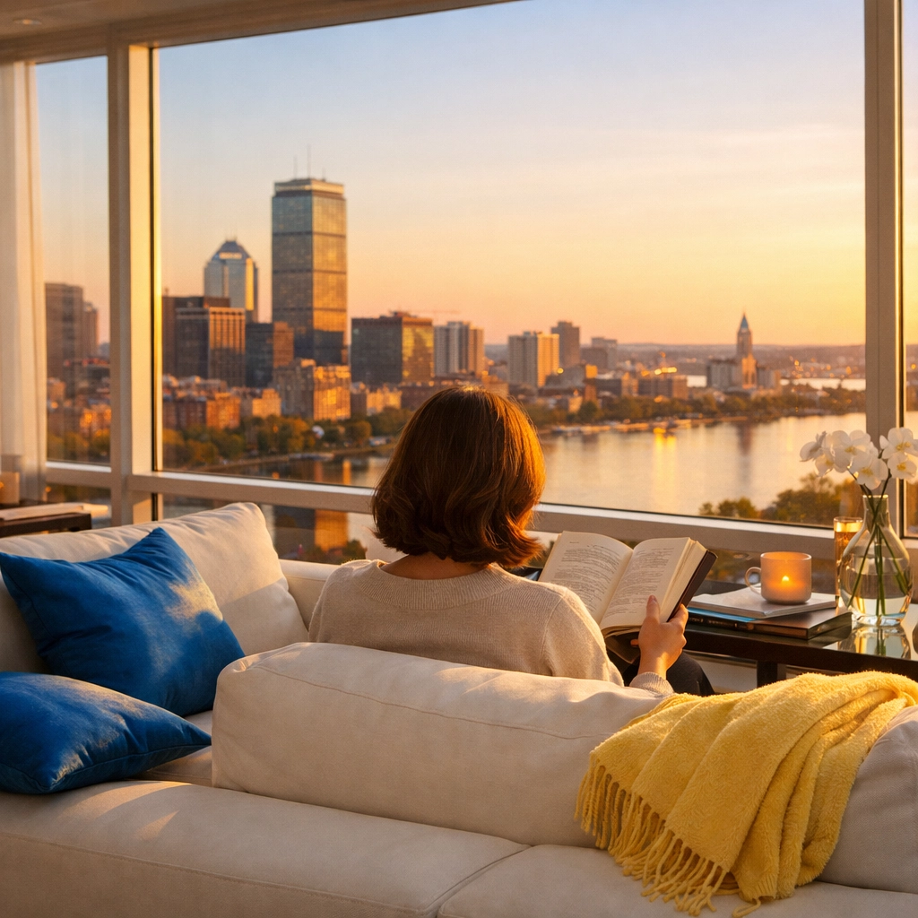 Relaxing in a clean Boston penthouse after hiring the best House Cleaning Services MA.