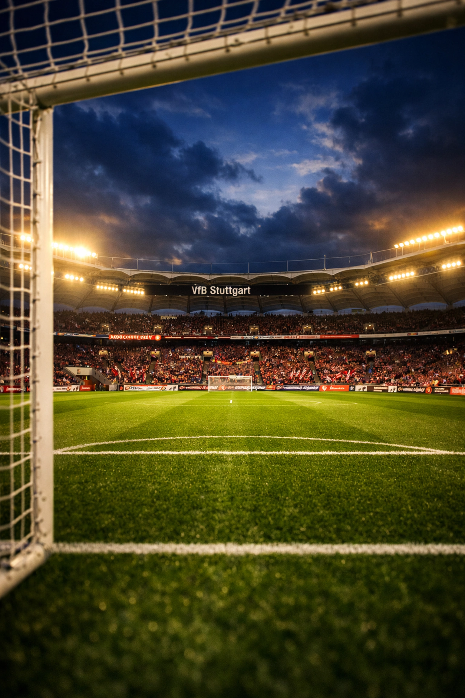 VfB Stuttgart Mercedes-Benz Arena bei Flutlicht vor dem Bundesliga-Abendspiel gegen Köln