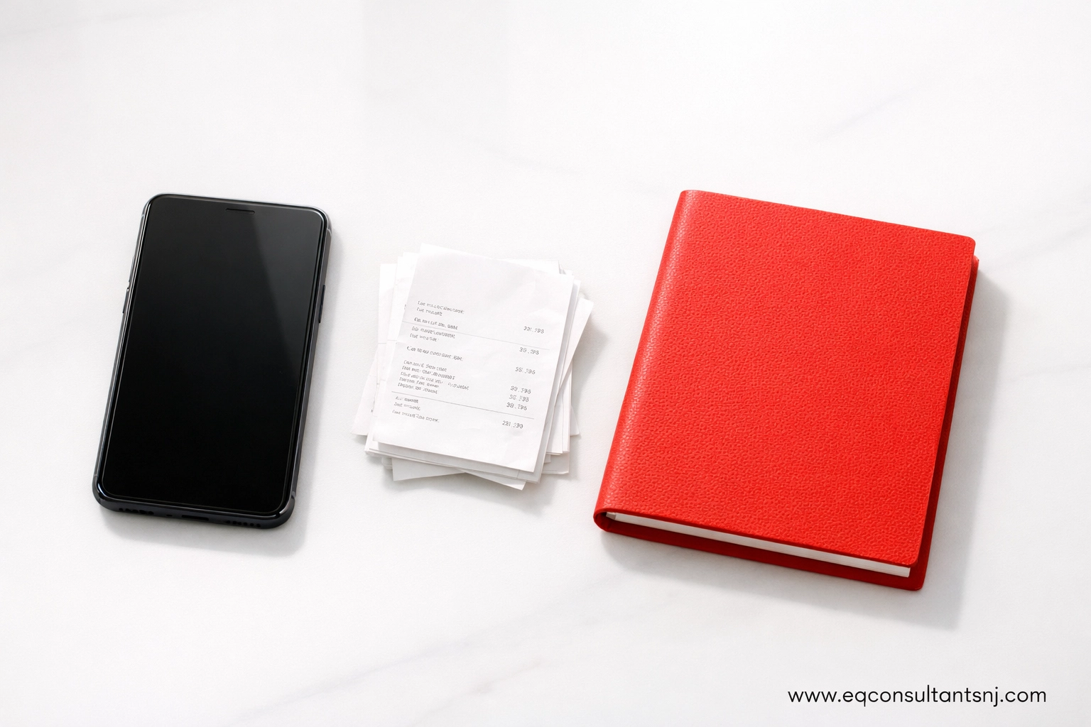 Smartphone scanning paper receipts on a modern desk for automated virtual bookkeeping syncing.