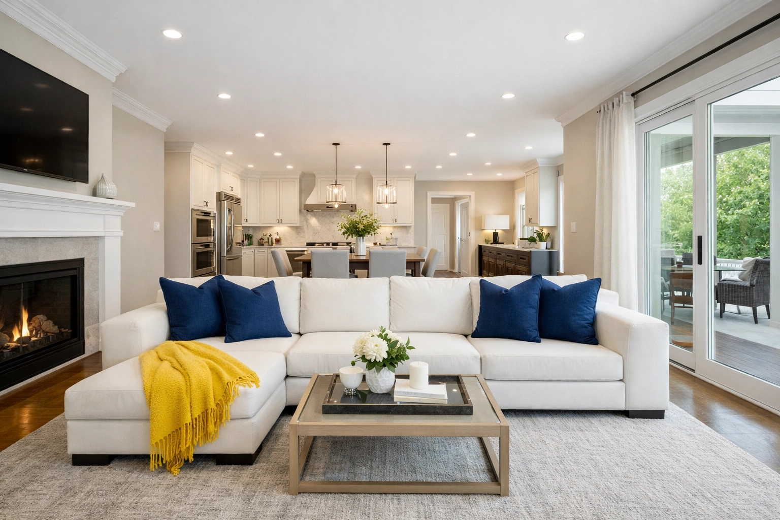 Impeccably cleaned open-plan living room in Massachusetts handled by professional cleaners Boston MA.