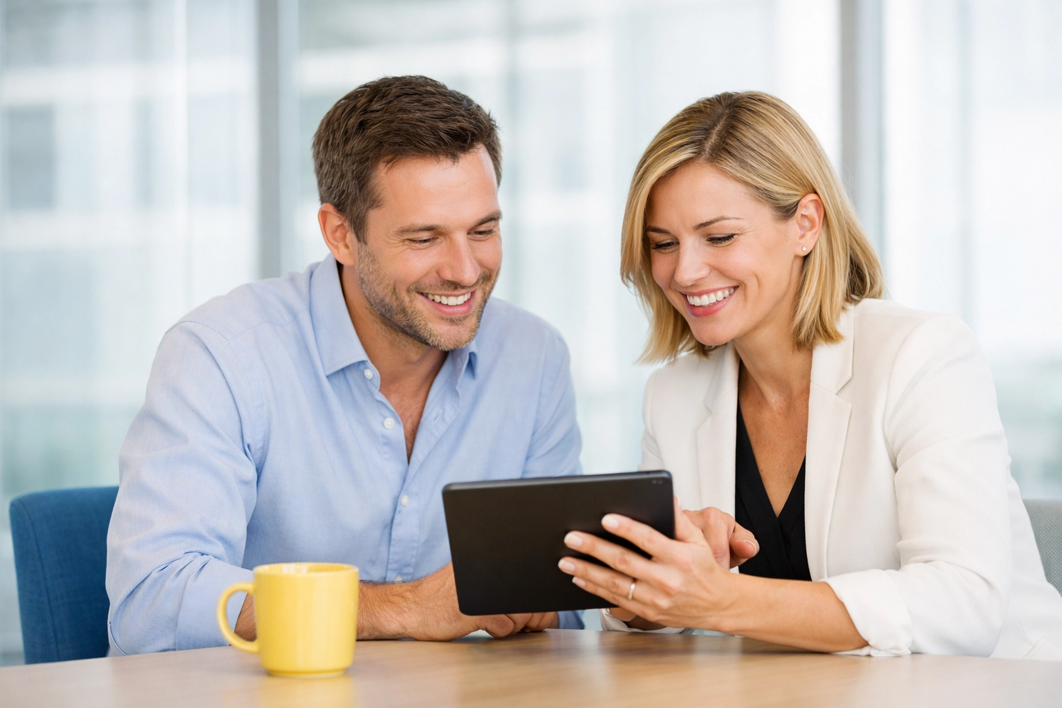 Nonprofit marketing professionals discussing SMS fundraising strategy and donation scripts in a modern office.