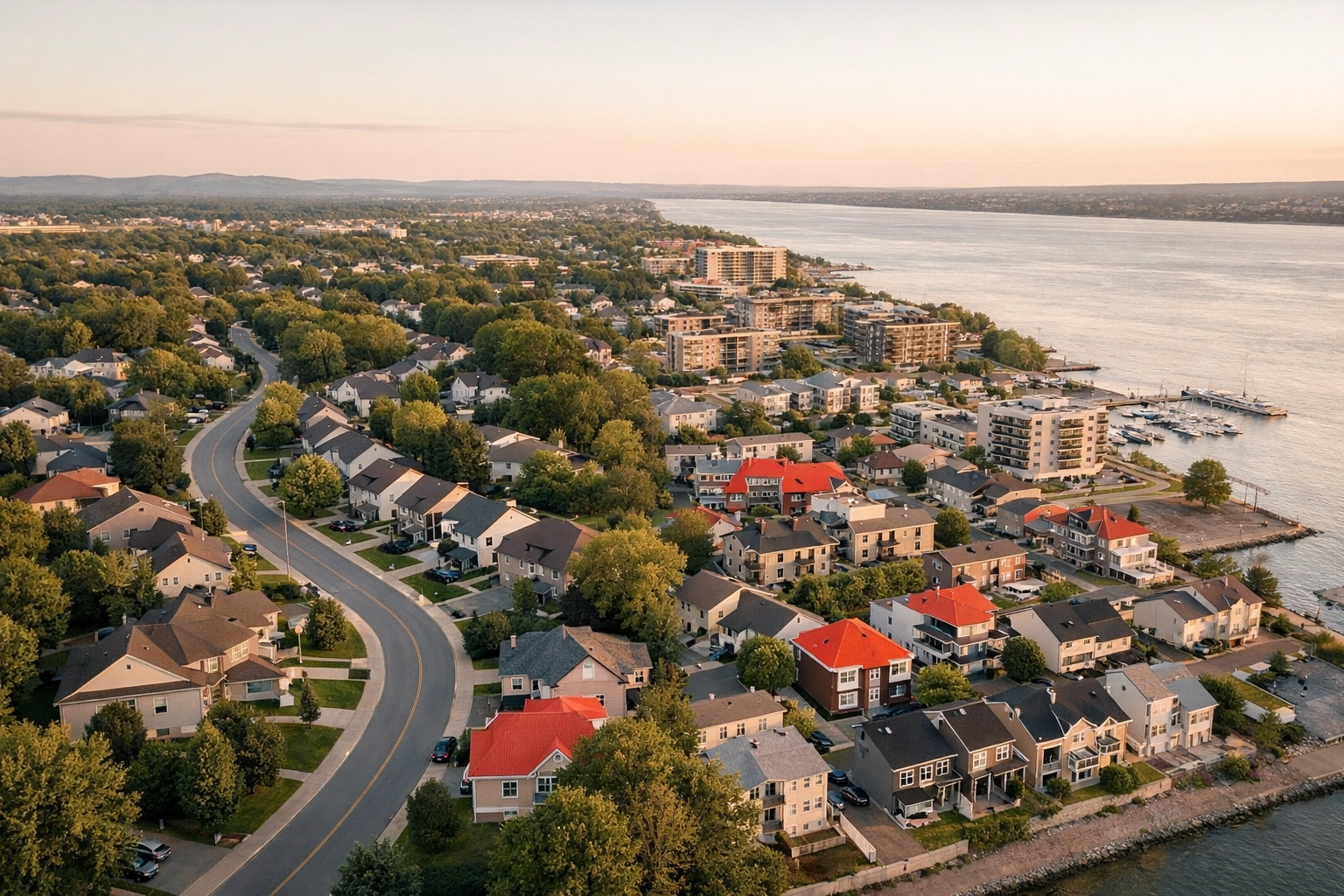 Vue aérienne comparant les quartiers Beauport et Charlesbourg à Québec