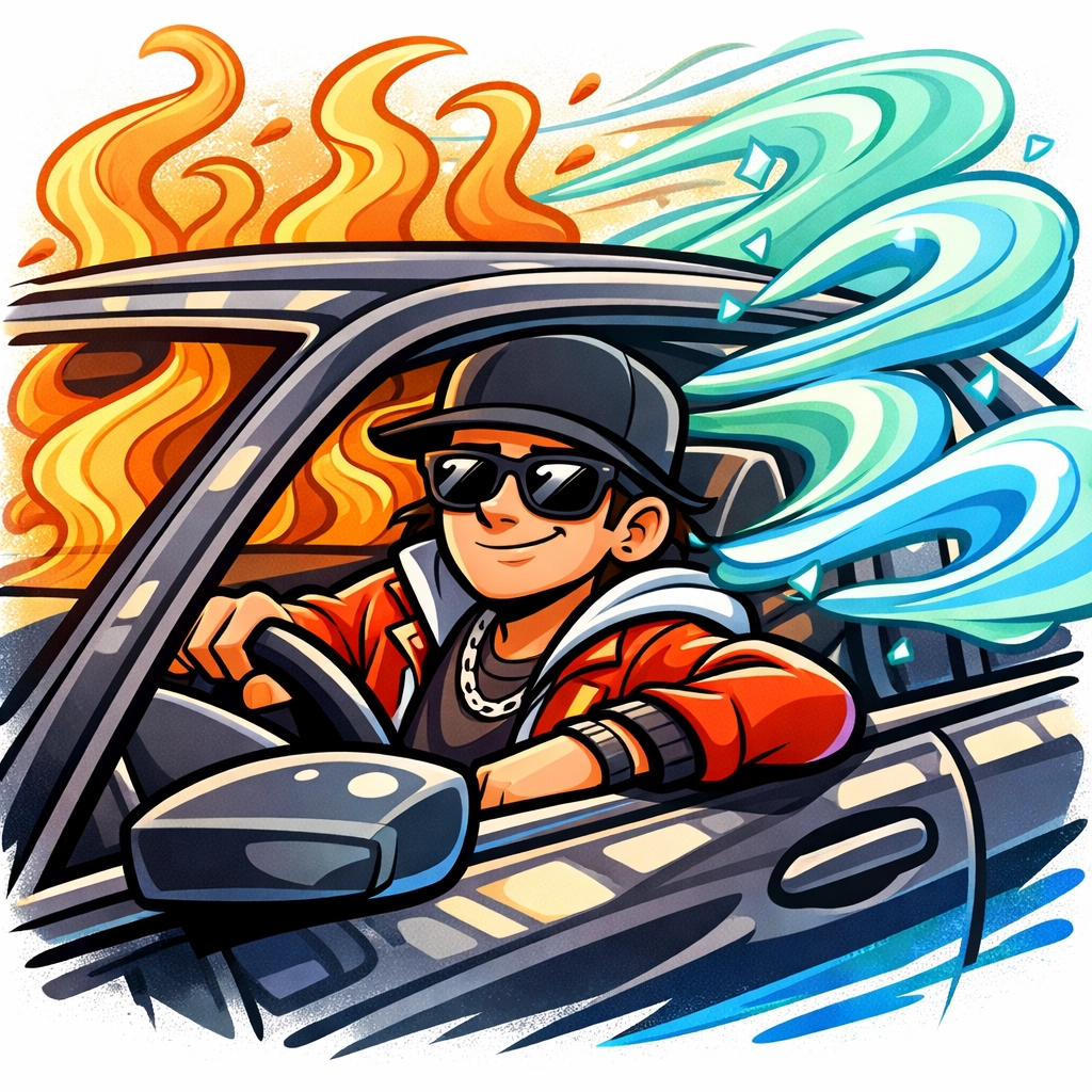 Illustration of a driver letting heat escape through car windows to improve AC efficiency in San Antonio.