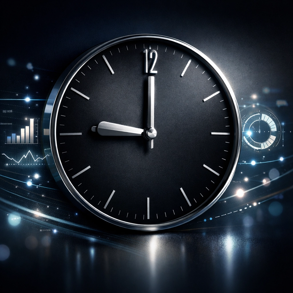 Clock displaying 9AM representing Dakdan's daily autopilot content distribution schedule