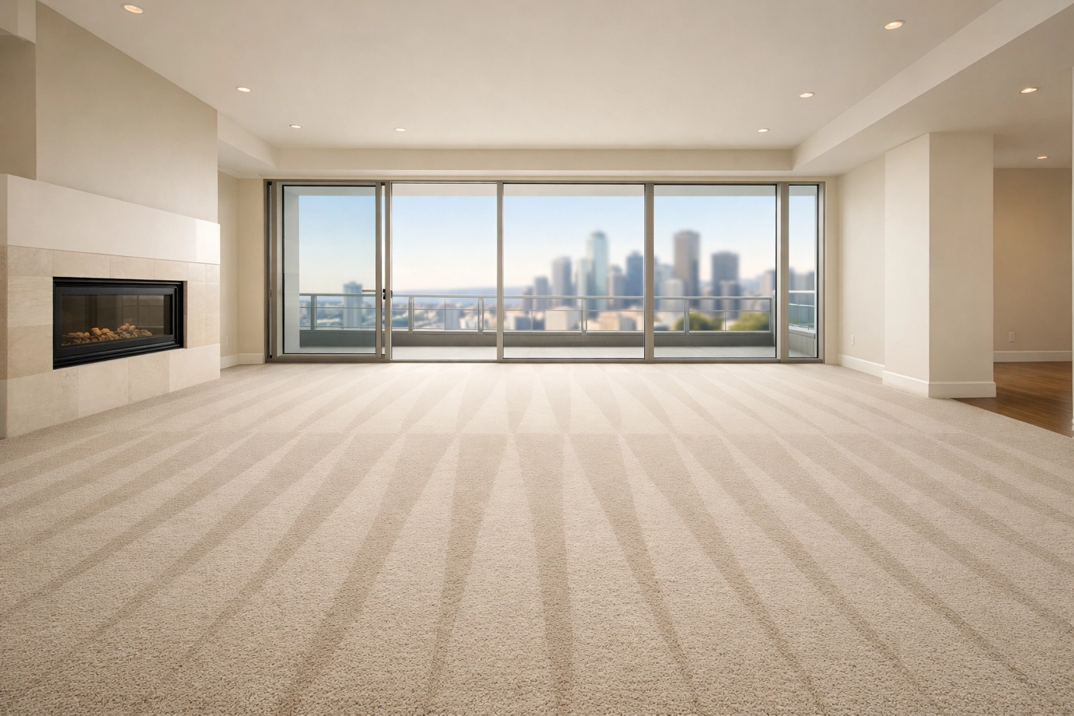 Freshly vacuumed carpet in a luxury Indianapolis apartment ready for a new tenant move-in.