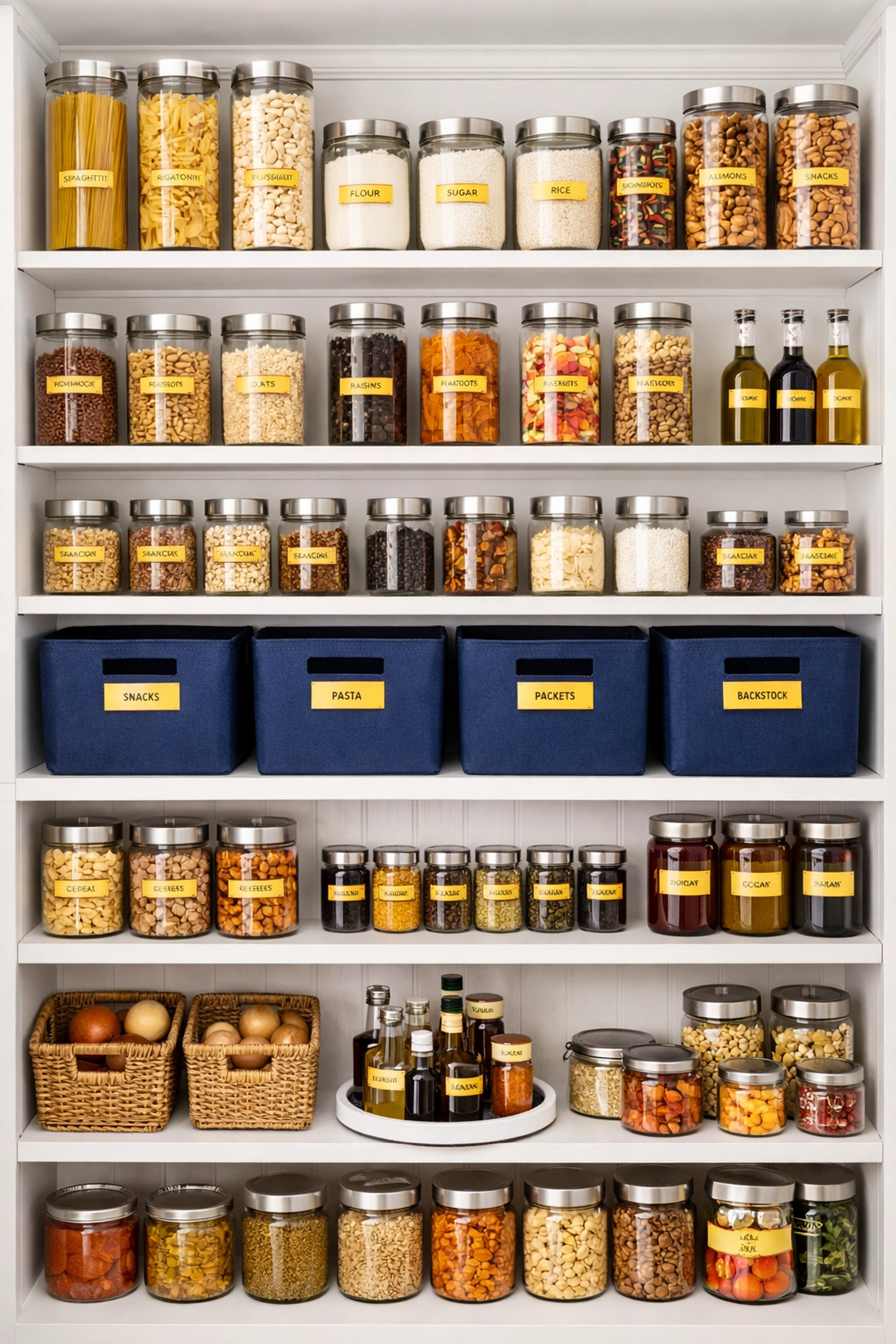 Perfectly organized kitchen pantry illustrating specialized add-on services for a house cleaning price.