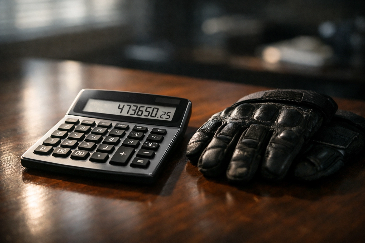 Calculator with tactical gloves for public safety recruiting budget planning
