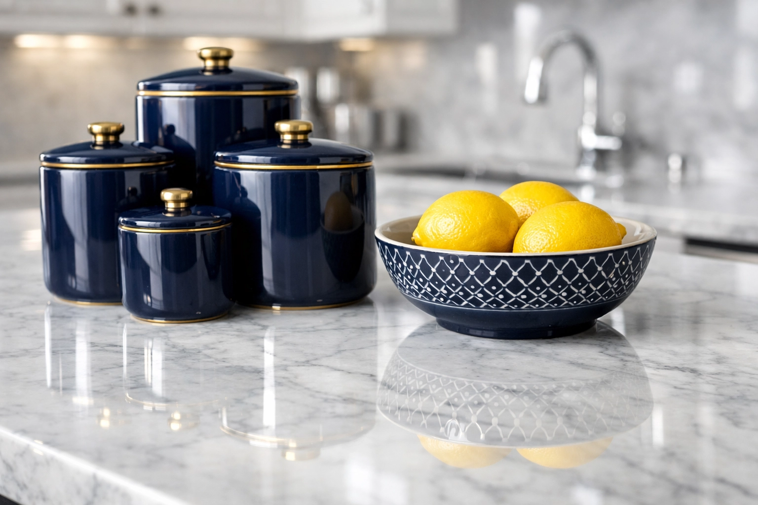 A perfectly polished marble kitchen countertop illustrating the precision of deep cleaning Lowell experts.