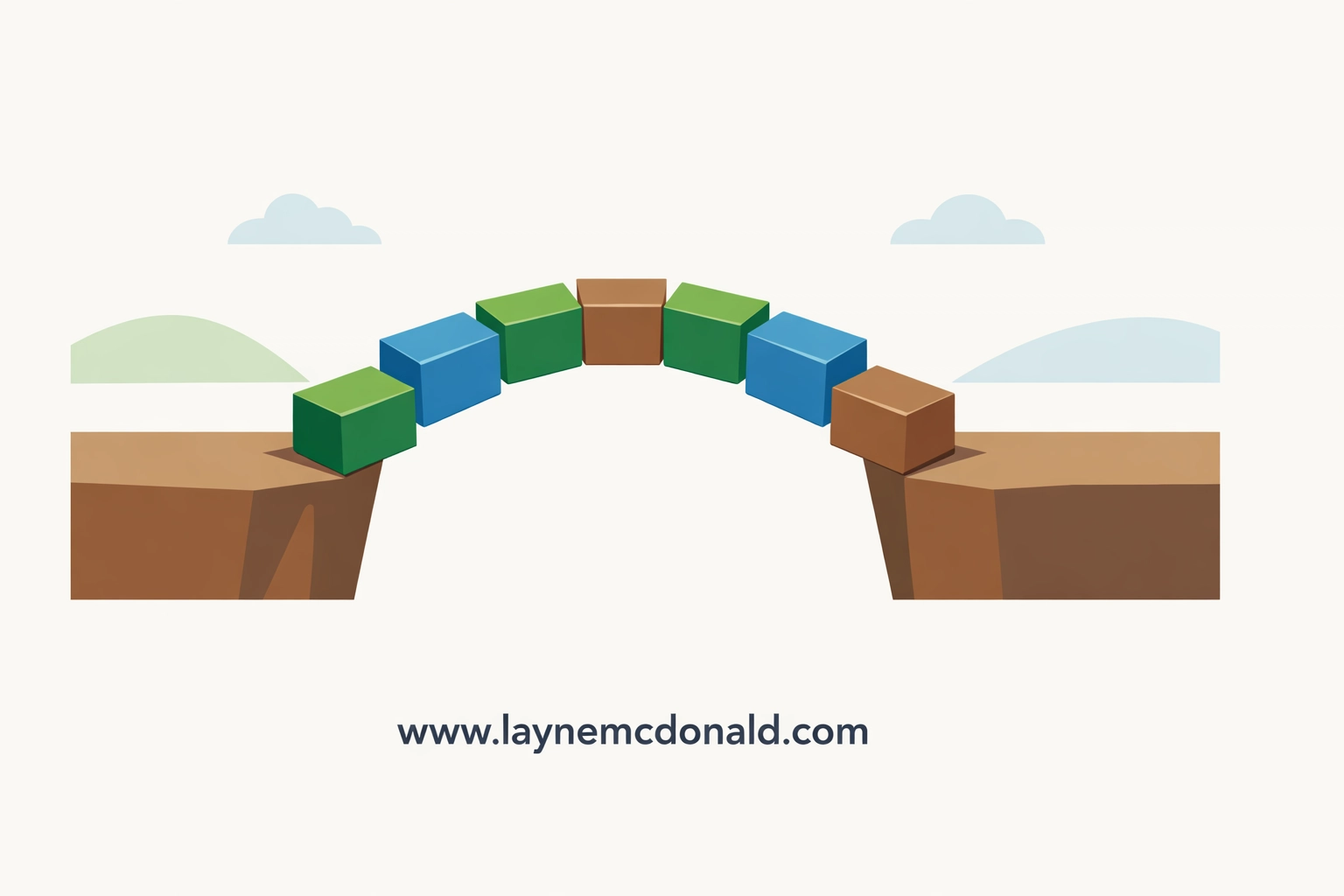 Minimalist cubes forming a bridge to symbolize creative teamwork and problem-solving in the Minecraft movie.