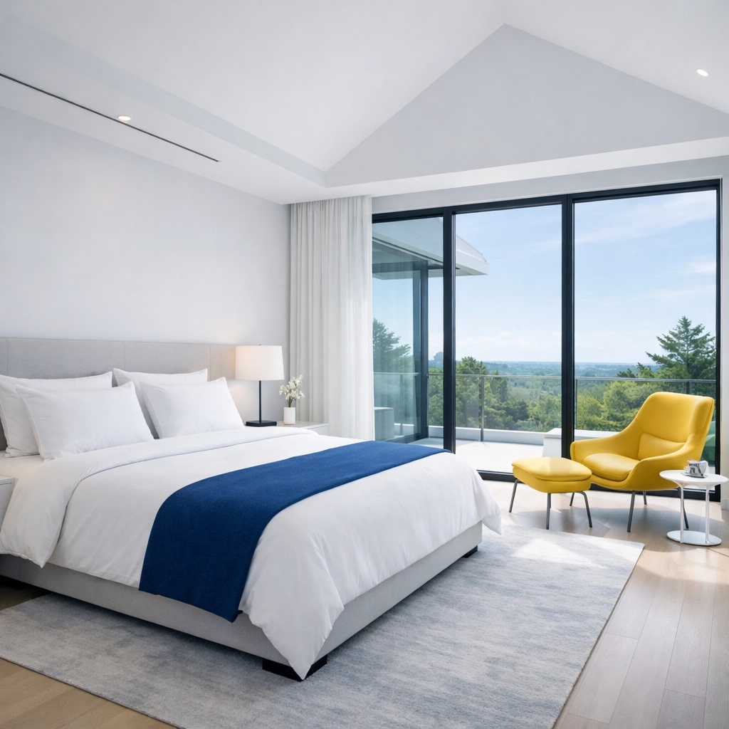 A pristine modern bedroom estate representing the best house cleaning services in MA Ninja standard.