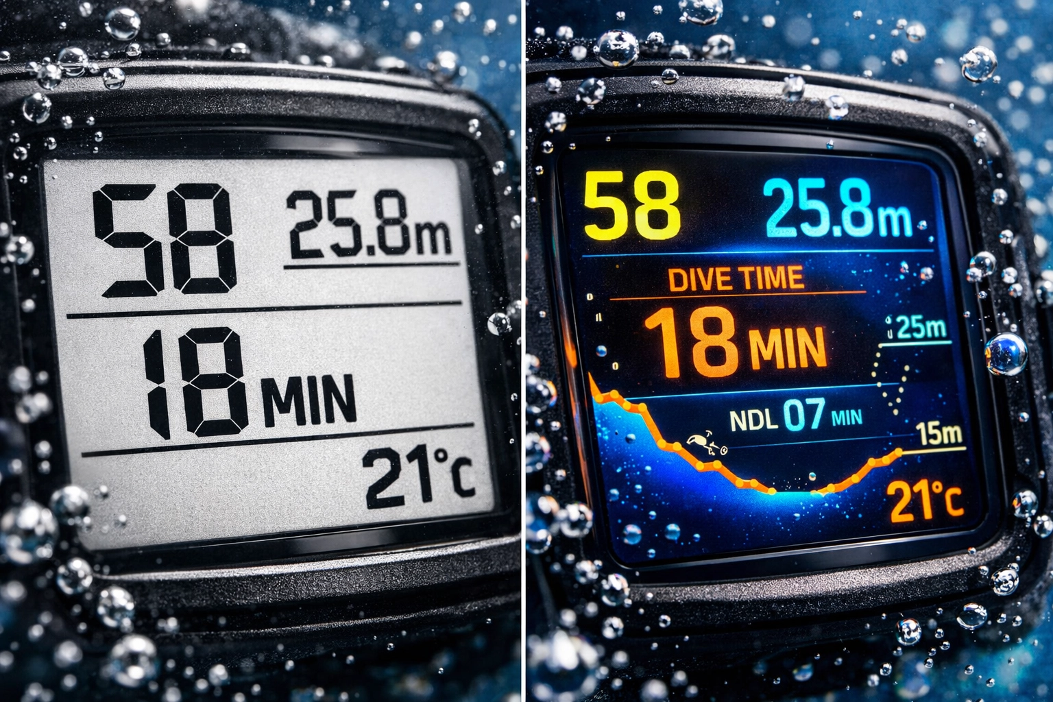 Display-Vergleich: Klassisches Schwarz-Weiß gegen modernes AMOLED-Farbdisplay der Mk3i.