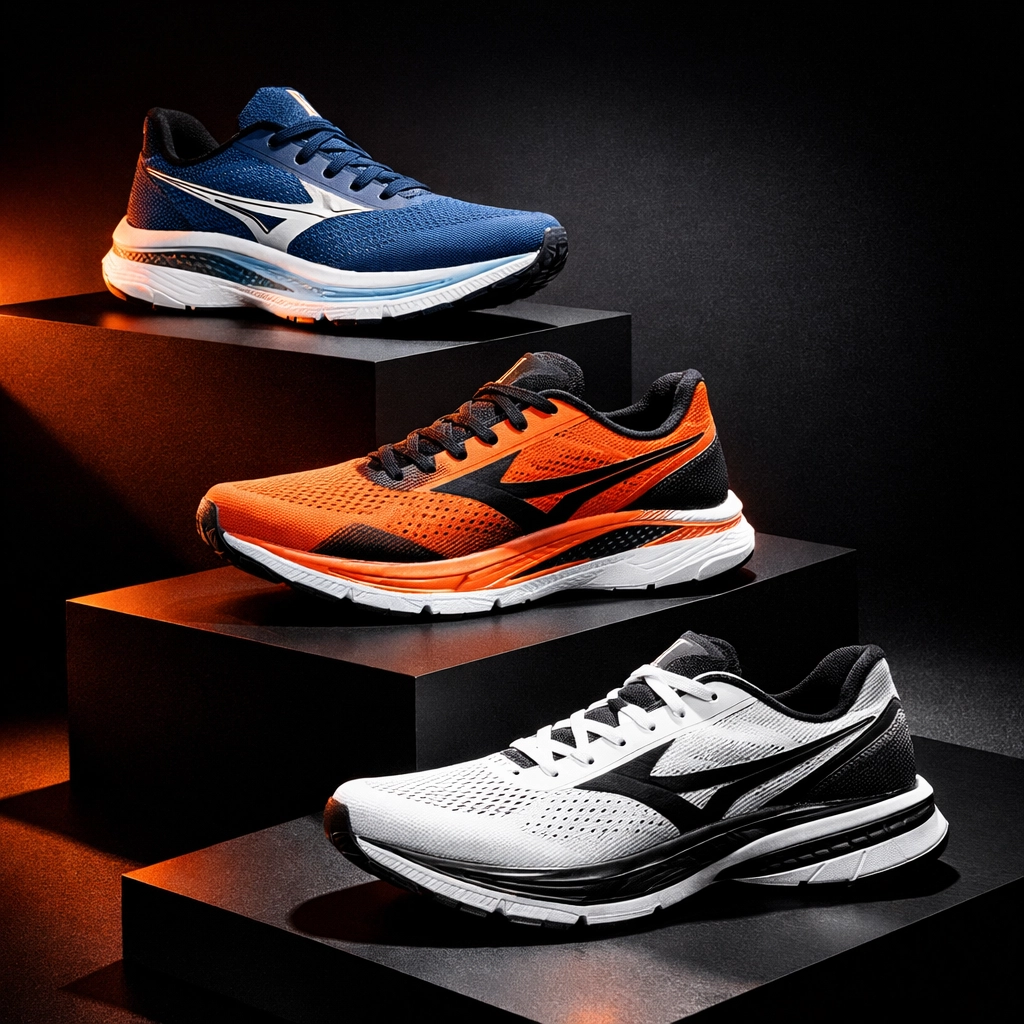 Three marathon shoe types side by side—carbon-plated racer, super trainer, and daily trainer—showing differences in stack height, stability, and cushioning