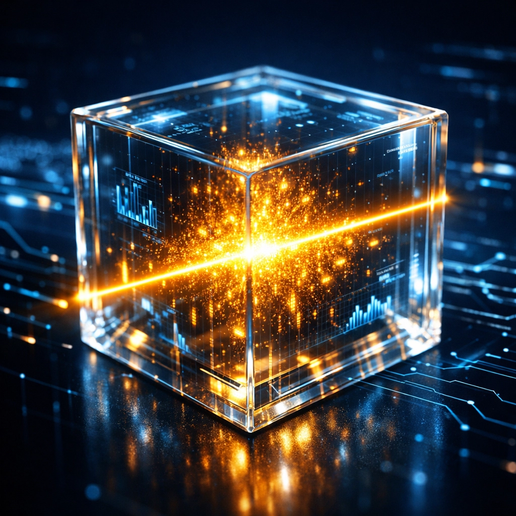 Crystalline blockchain node displaying secure Larecoin transaction data and transparent social impact contributions.