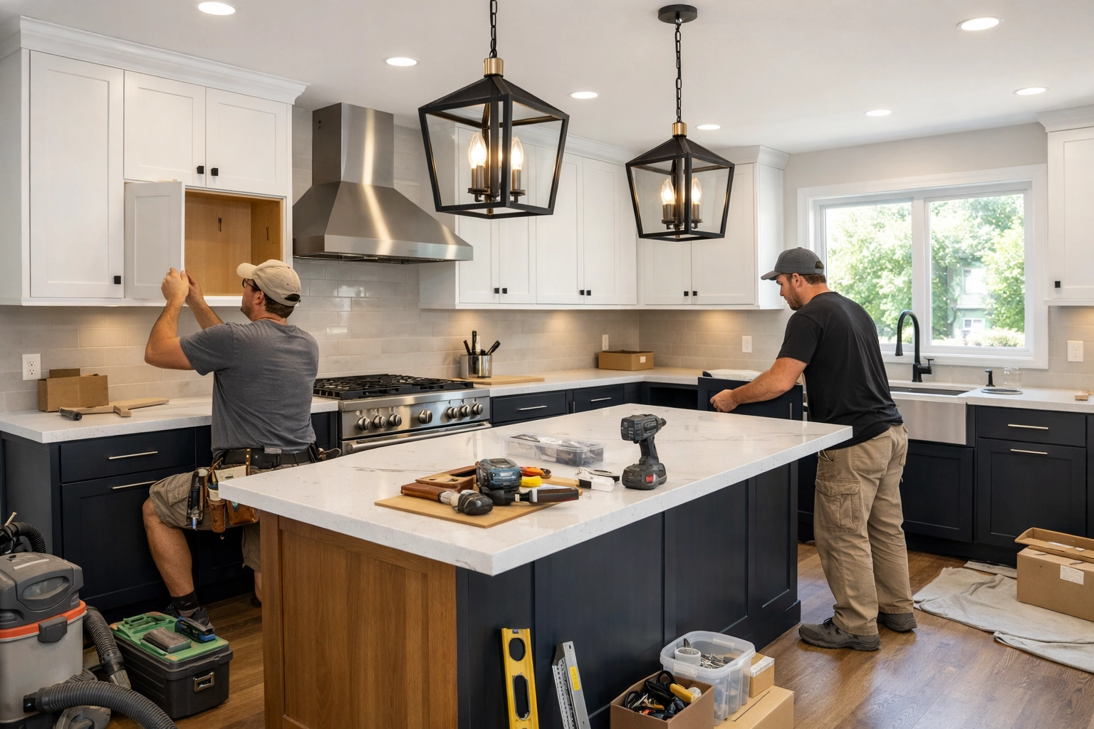 Modern kitchen remodeling in progress with custom cabinet installation in Okeechobee home