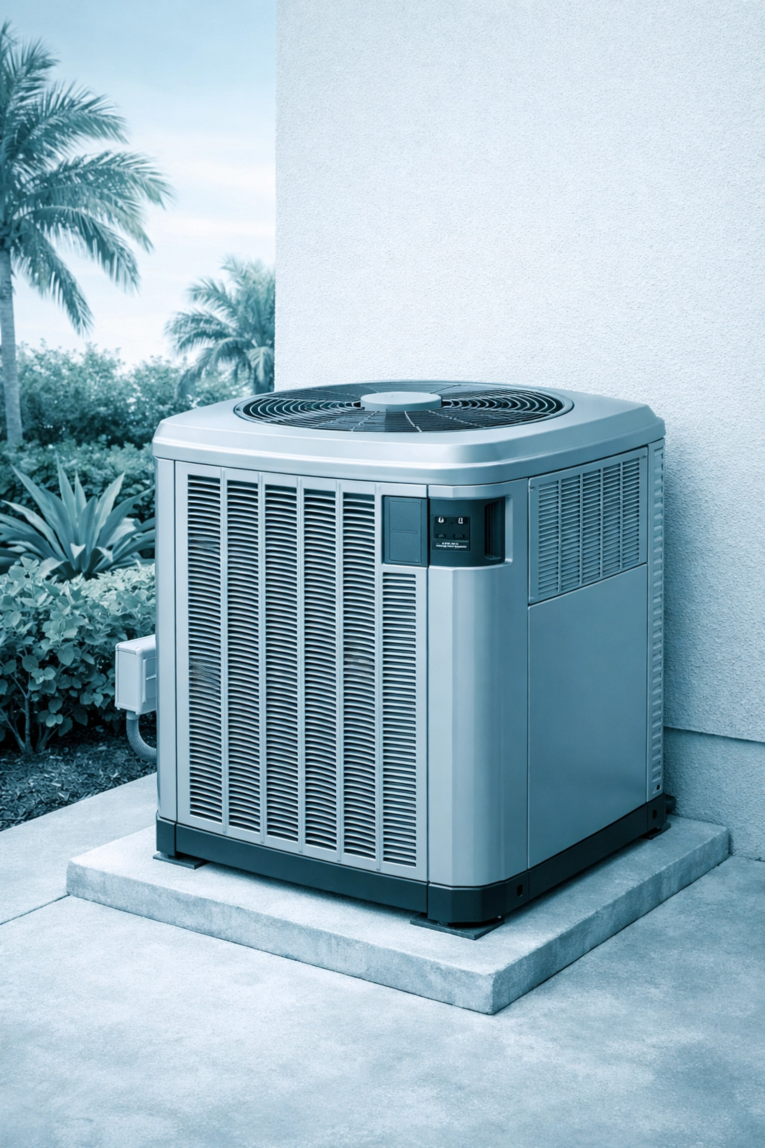 High-efficiency outdoor AC unit installed at a Florida home, meeting modern SEER2 efficiency standards.