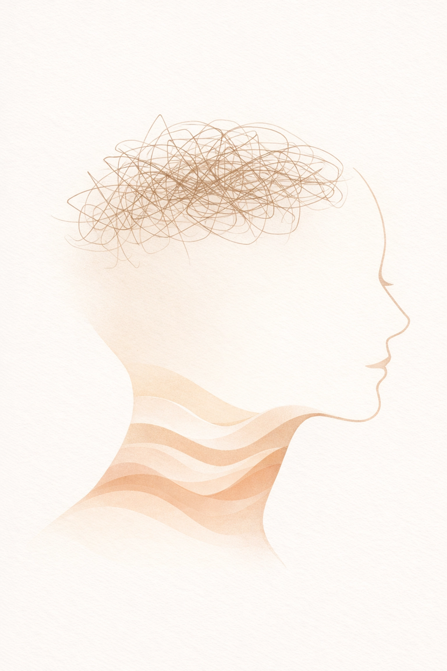Minimalist illustration of a nervous system reset showing a mind moving from stress to calm waves.